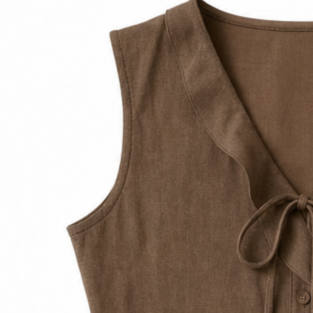 Vellara – Sleeveless Ruffle V-Neck Blouse with Bow Tie and Peplum Hem