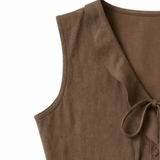 Vellara – Sleeveless Ruffle V-Neck Blouse with Bow Tie and Peplum Hem
