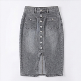 Denara – Button-Front Denim Pencil Skirt
