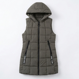 Covara – Long Quilted Puffer Vest with Hood