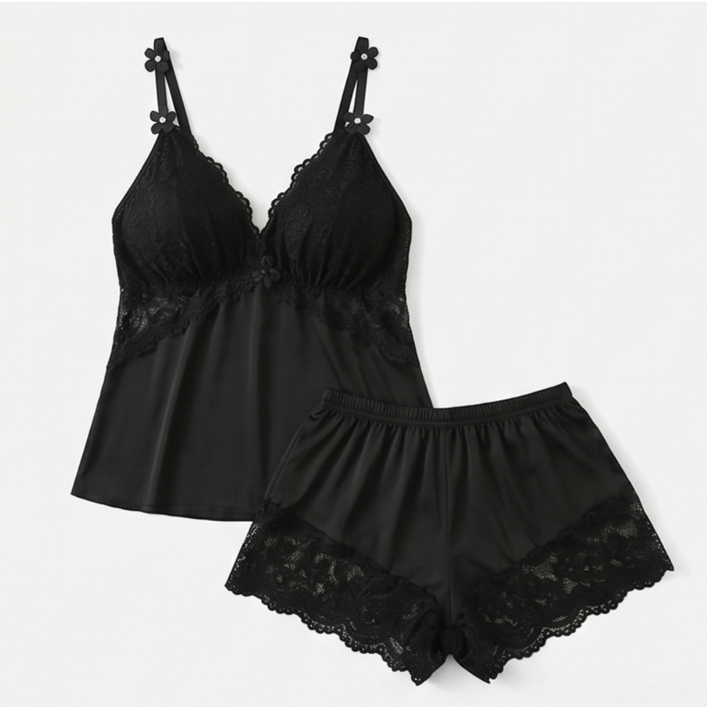 Lunessa – Lace Trim Satin Pajama Set