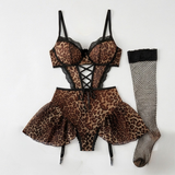 Nocturra – Women's Lace Corset Nightgown Set with Fishnet Stockings