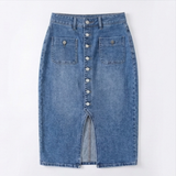 Denara – Button-Front Denim Pencil Skirt