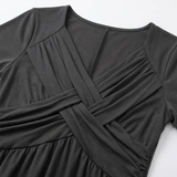 Veluna – Crossover V-Neck Midi Dress with Pockets