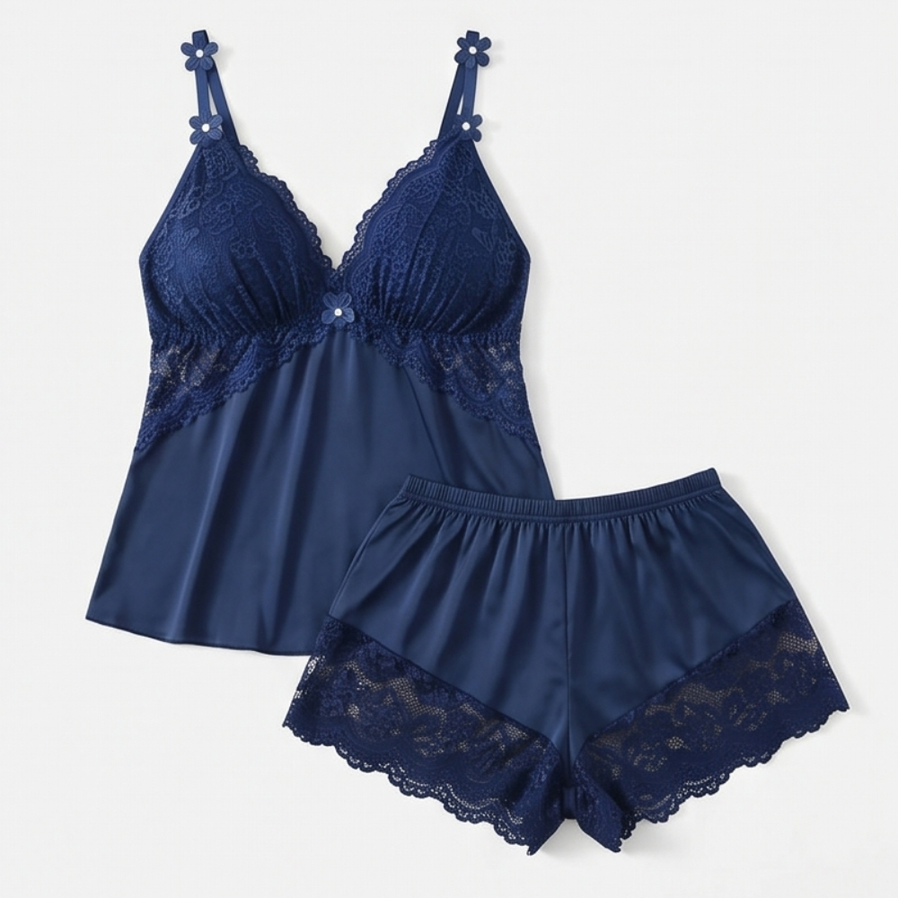Lunessa – Lace Trim Satin Pajama Set
