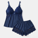 Lunessa – Lace Trim Satin Pajama Set