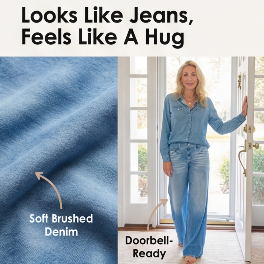 Veluna – Women's Soft Denim-Look Pajama Set
