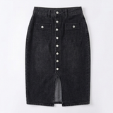 Denara – Button-Front Denim Pencil Skirt