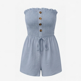 Solaire – Smocked Strapless Wide-Leg Romper