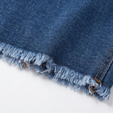 Veluna – Women's Curve-Flattering Frayed Hem Denim Skirt