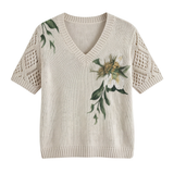 Rosavelle – Women's Floral Crochet-Sleeve Knit Top
