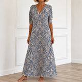 Florenza – Vintage Paisley V-Neck A-Line Maxi Dress with Half Sleeves