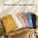 Loravie – Eyelet Trim Cotton-Linen-like Capri Pants with Drawstring Waist