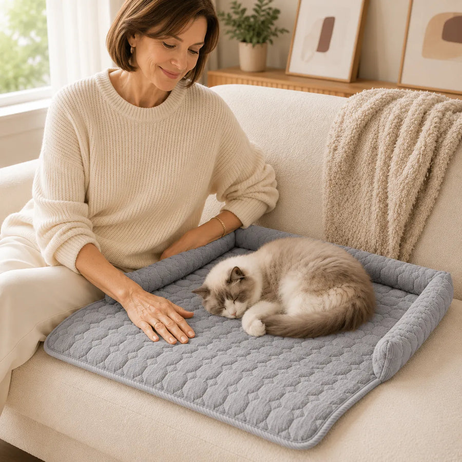 Pawvella – Bolstered Pet Couch Bed with Cooling Top, Non-Slip Sofa Protector