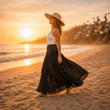 Soléra – High Waist A-Line Boho Maxi Skirt for Women