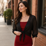 Veluna – Chiffon Tie-Front Top with Puff Sleeves