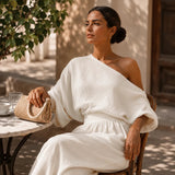 Solendra – Coordinated One-Shoulder Top and Flowing Wide-Leg Pants