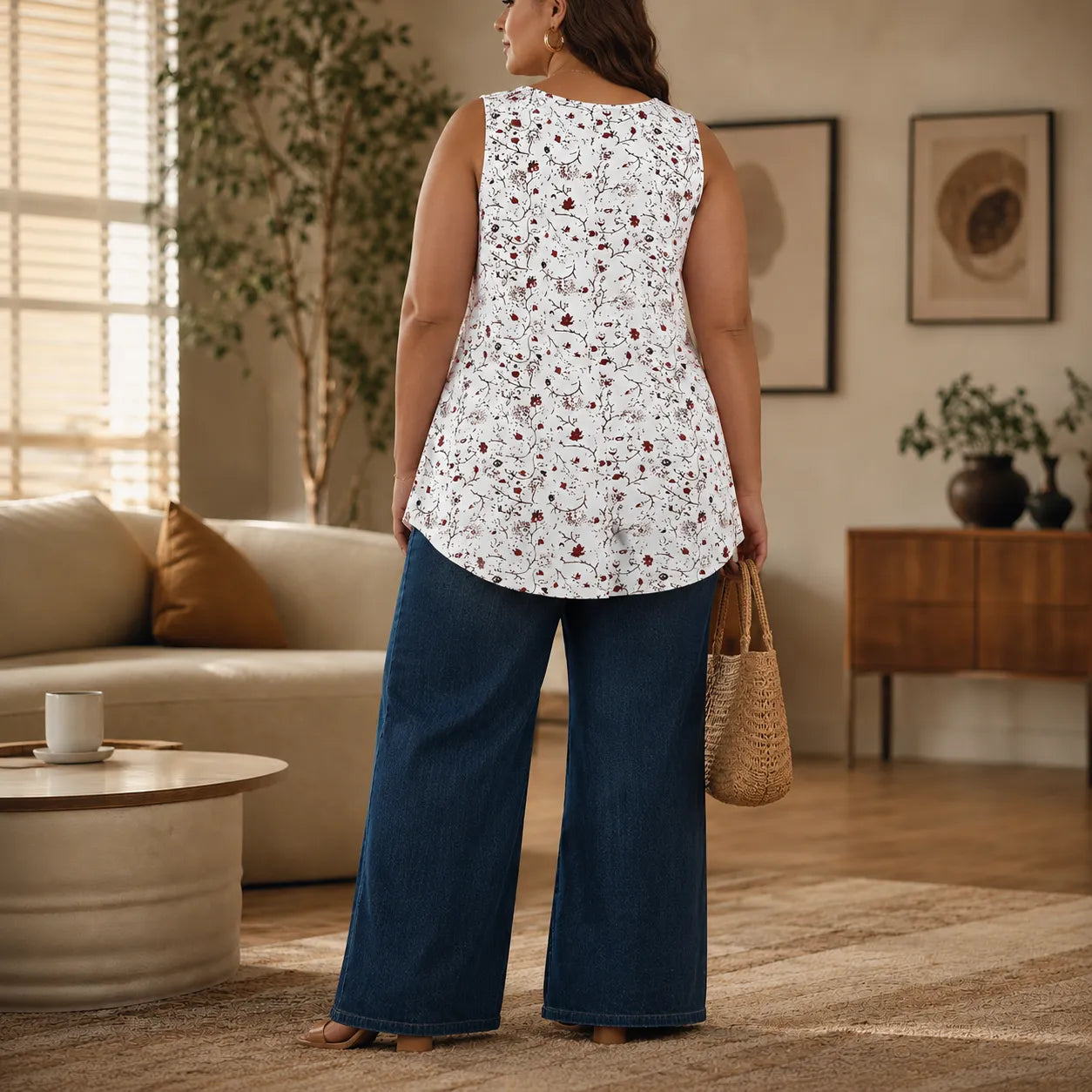Wearlora – Plus Size Floral Swing Tank Top with O-Ring Straps