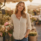 Florenne – Ditsy Floral Blouse with Buttons and 3/4 Sleeves