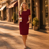 Belvora – Textured Stretch Knee Dress with Pockets