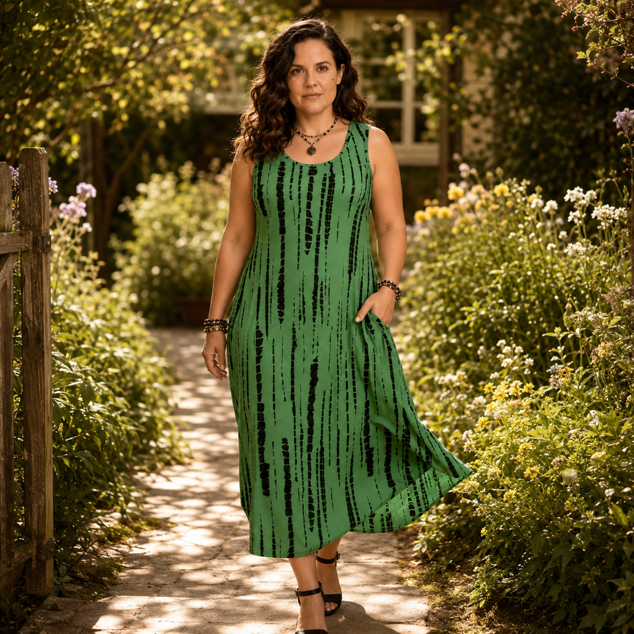 Soliera – Relaxed Fit Sleeveless Midi Dress With Pockets