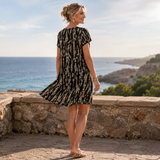 Solara – Printed A-Line Shift Dress with Short Sleeves & Buttons