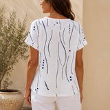 Marellia – Abstract Print Waffle Top with Button Placket