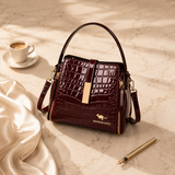 Velora – Glossy Croc Embossed Crossbody Handbag with Gold Hardware