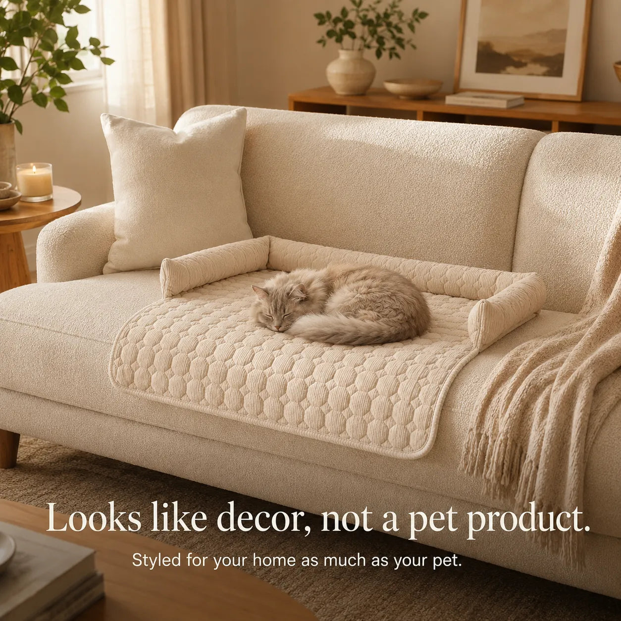 Pawvella – Bolstered Pet Couch Bed with Cooling Top, Non-Slip Sofa Protector