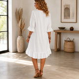 Florenza – Ruffle Hem Midi Dress with Bell Sleeves