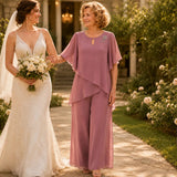 Rosaline – Chiffon-like Overlay Wide-Leg Pant Set for Weddings