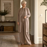 Vivelyn – Three-Piece Matching Set with Wide-Leg Pants and Open Cardigan