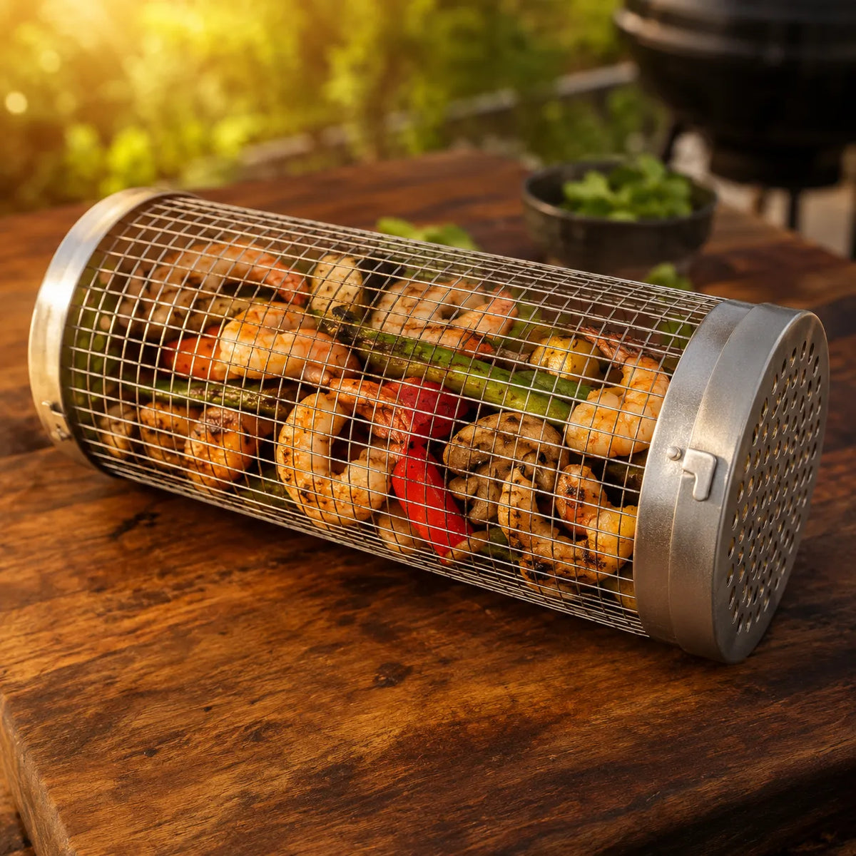 Rollwell – Rolling Stainless Mesh Grill Basket with Hook