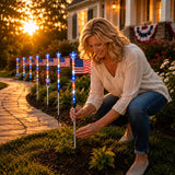 Stargrove – Solar American Flag Light Stakes, 8-Piece Set for 4th of July Walkway & Yard Decor