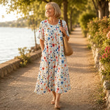 Fiorella – Floral Print Cotton-like Midi Dress with Pockets