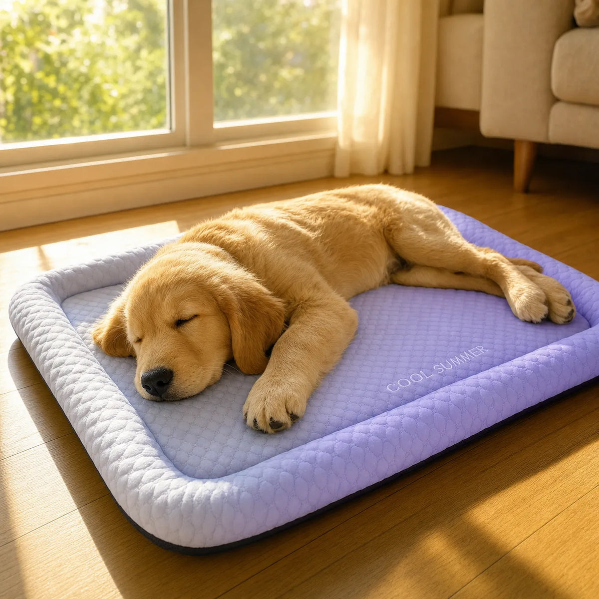 Puralo – Ice silk-like cooling pet bed with raised edges for dogs and cats