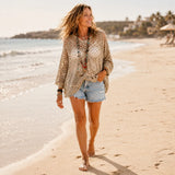 Marigrove – Bohemian Hollow-Knit V-Neck Crochet Top for Women