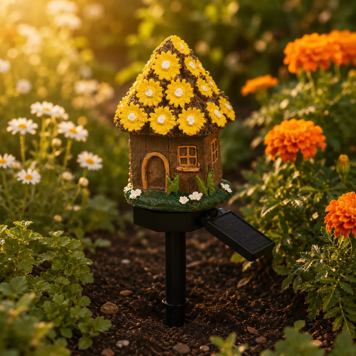 Lunavia – Solar Fairy Cottage Garden Stake Light, Hand-Sculpted Resin, Auto-On Warm LED