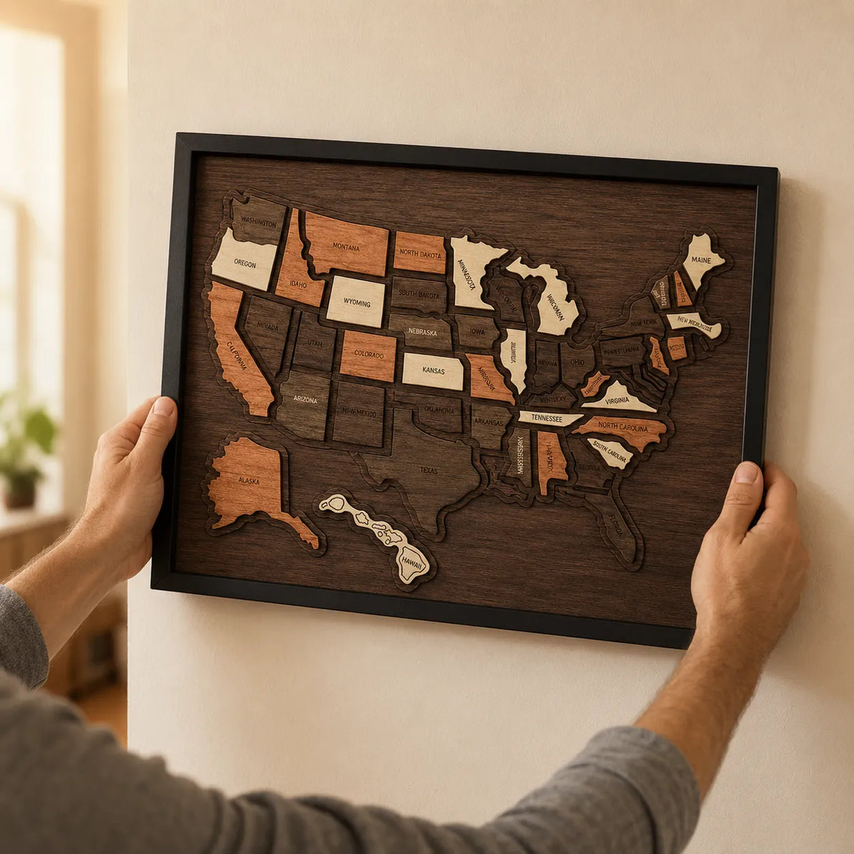 Wanderoak – Wooden USA Travel Map with 3D State Pieces