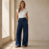Lunavia – Linen-look wide-leg pants with pockets, high waist