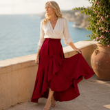 Veluna – Gingham Asymmetrical Ruffle Maxi Skirt for Women