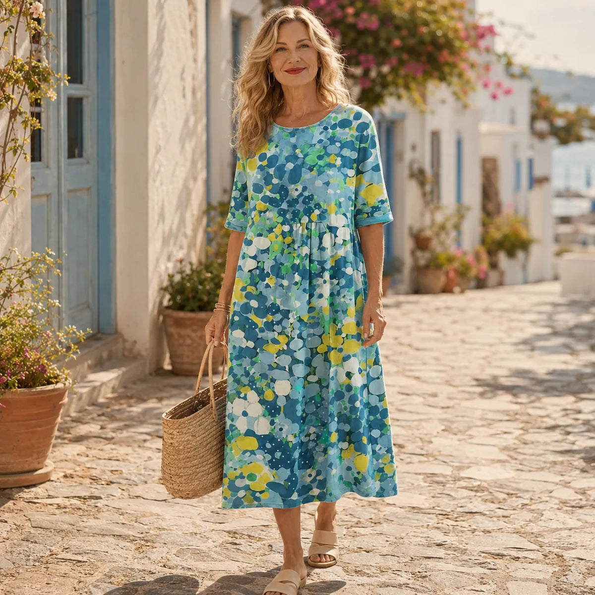 Marivella – Floral Loose Midi Dress with Hidden Pockets