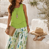 Solenza – Watercolor Print Two-Piece Set with Wide-Leg Pants and Flowy Tank