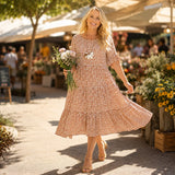 Soleluna – Tiered Polka Dot Midi Dress with Ruffle Sleeves