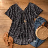 Florenza – Floral V-neck Short Sleeve Tunic Top for Women