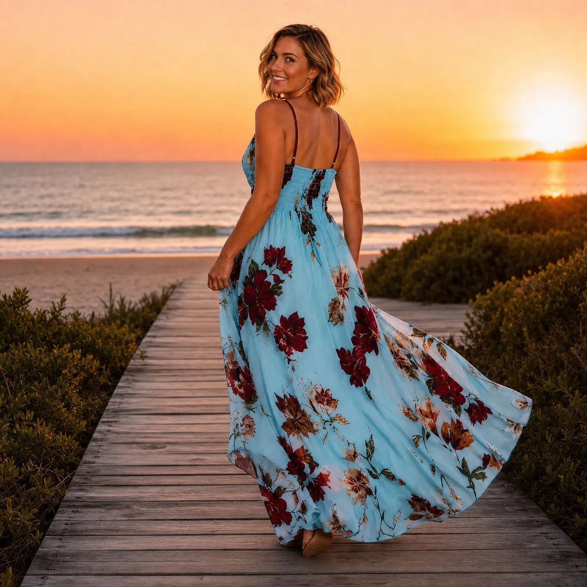 Florenza – Floral Spaghetti Strap Maxi Dress with V-Neck