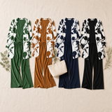 Brenda – Women's 3 Piece Set with Floral Cardigan, Scoop Top and Wide Leg Trousers
