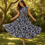 Sunlura – Flutter Sleeve Tie Waist Tiered Midi Dress, Summer Floral Print, Women's Casual Dress