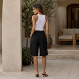 Soleya – Tailored Wide-Leg Pleated Bermuda Shorts for Women