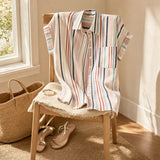 Sunlyn – Striped Short Sleeve Button Down Shirt, Relaxed Summer Blouse for Women